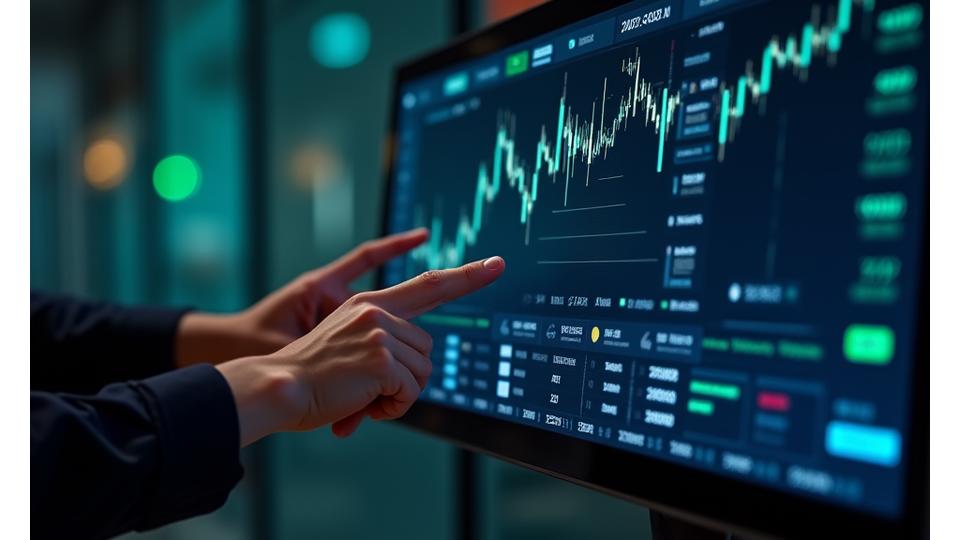 A sleek digital interface displaying real-time crypto trading simulation data, with graphs, order books, and virtual balance. Emphasizes interactive, risk-free learning.