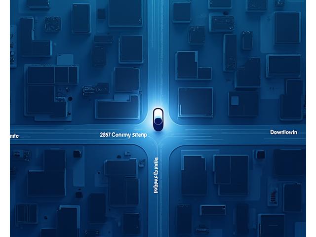 Top-down stylized map view of downtown Dallas, highlighting the location of Remittix Ledger Group headquarters at 2847 Commerce Street with a subtle pin icon, surrounded by modern city buildings and minimal street labels.