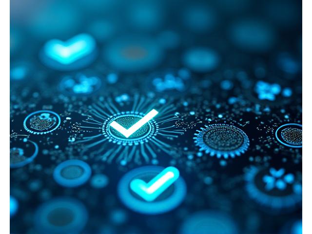 Close-up abstract visual of a meticulous checklist or audit process with data points and glowing lines, symbolizing rigorous due diligence, in Remittix Ledger's brand colors.