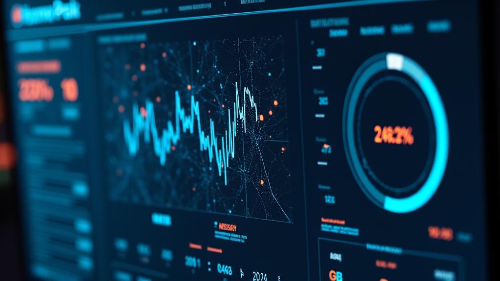 A futuristic digital interface showing risk analysis graphs and warning indicators, symbolizing comprehensive crypto investment risk assessment.