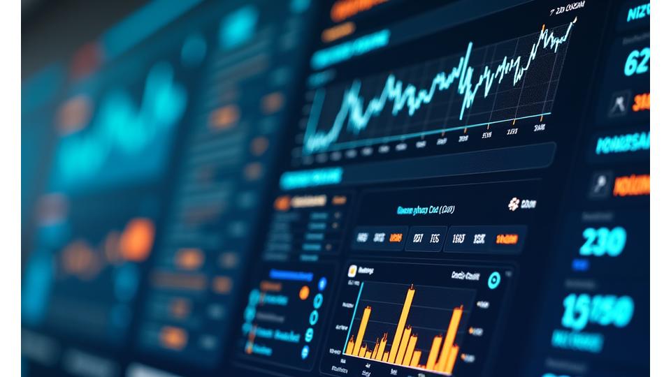 Interactive dashboard displaying real-time NFT market data, including charts, trending collections, and trading volumes.